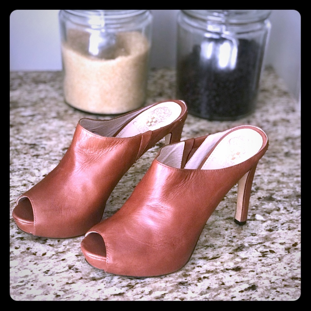 Vince Camuto Sarina Leather Open Toe Mule/Heel